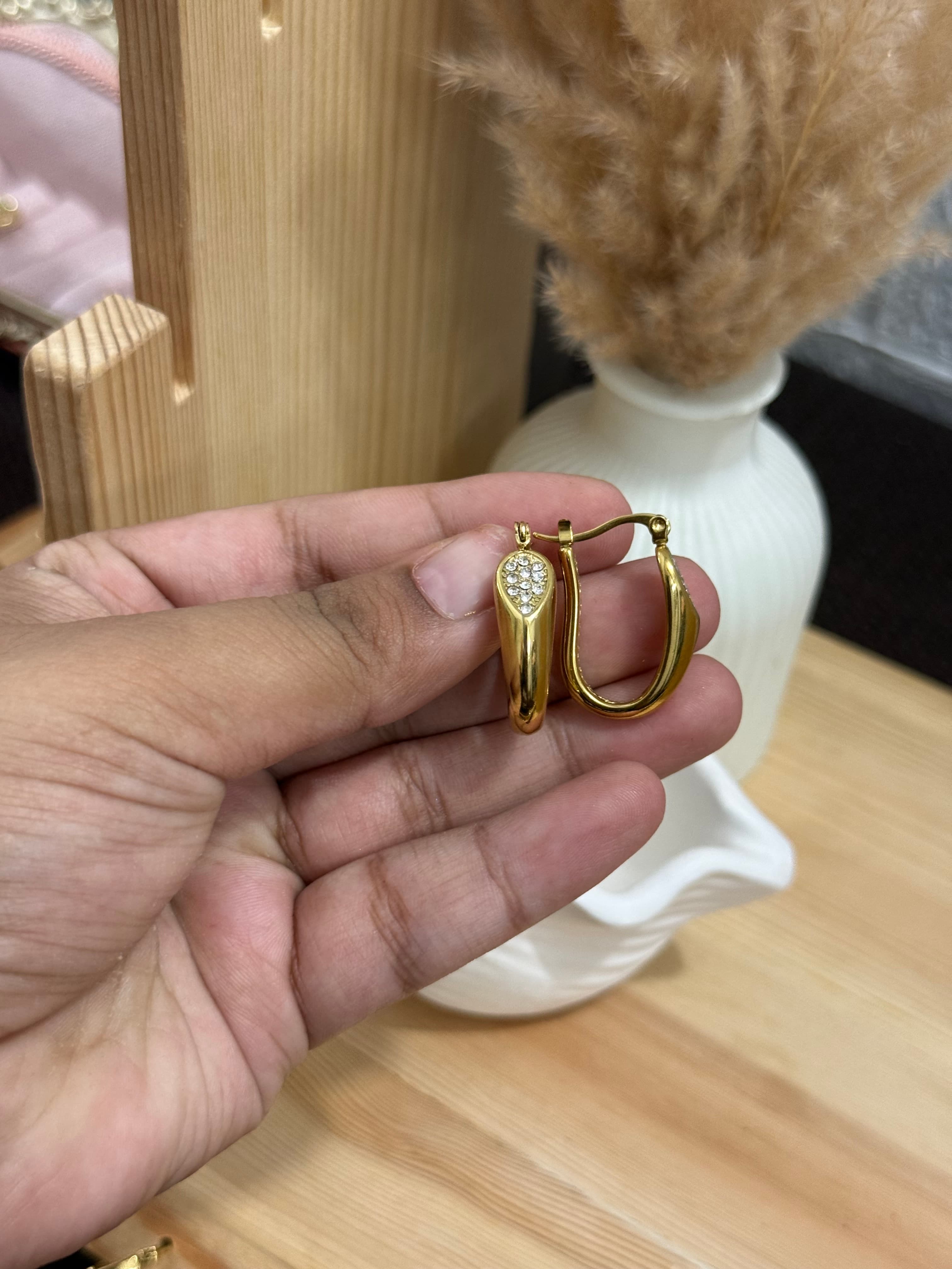 Golden Teardrop Hoops alternate view